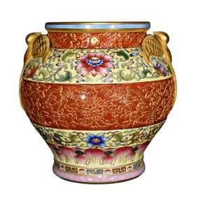 Chinese Qing Dynasty Gilt Edge Famille Rose Enamel Swallow Porcelain Pot