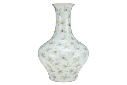Chinese Qing Dynasty Gilt Edge Famille Rose Orchid Design Porcelain Vase