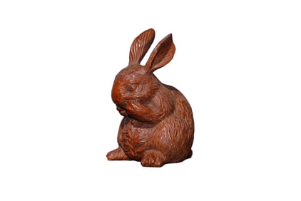 Vintage Chinese Boxwood Wood Carved Rabbit Statue