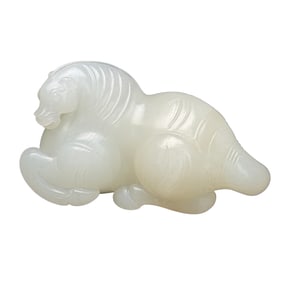 Superb Chinese White Hetian Jade Carved Horse Statue