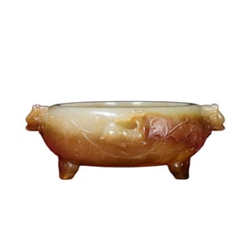 Vintage Chinese Hetian Jade Carved Fortune Beast Incense Burner