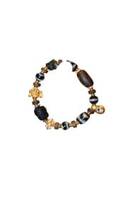 Hand Woven Chenxiang Wood & DZI Agate & Black Agate Beads Bracelet