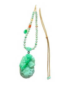 Beautiful Jadeite Carved Butterfly & Lotus Pod Pendant