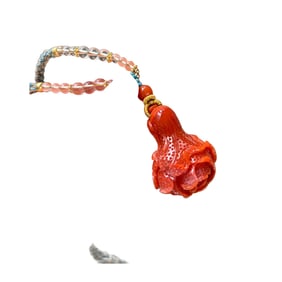 Superb Chinese Nanhong Agate Carved Fortune Cabbage Pednant w Hand Woven Necklace