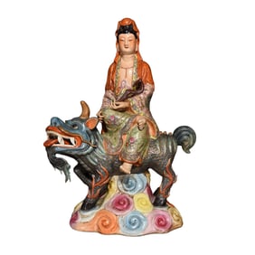 Chinese Famille Rose Kwan-yin Porcelain Statue