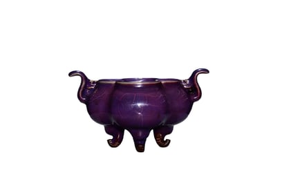 Chinese Jun Kiln 3 Legs Double Ear Porcelain Incense Burner