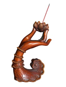 Vintage Chinese Boxwood Wood Carved Buddha's-hand Lotus Flower Incense Burning Tool