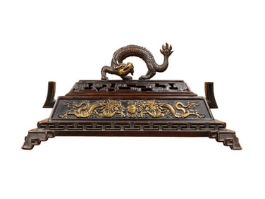 Vintage Chinese Gilt Gold Copper Fortune Dragon Incense Burner
