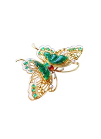 Exquisite 18K Gold Inlay Green Jadeite Carved Butterfly Pendant