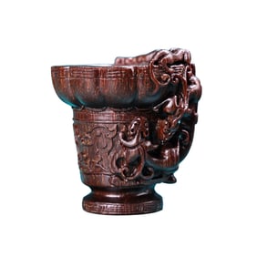 Vintage Ox Horn Carved Chi Dragon Wine Cup