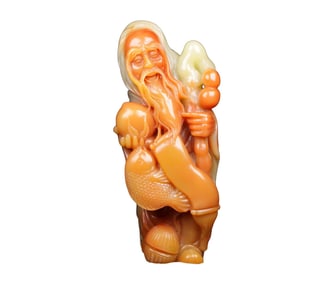 Chinese Shoushan Furong Stone Carved Fisherman Seal Statue