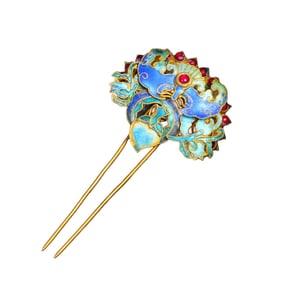 Chinese Gilt Gold Enamel Inlay Gems Fortune Bat Hair Decoration