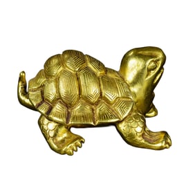 Vintage Chinese Gilt Gold Copper Long Life Turtle Statue