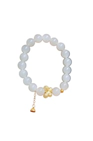Superb Chinese 18K Gold Inlay White Hetian Jade Beads Bracelet