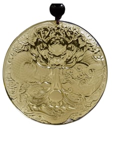 Exquisite Yellow Crystal Carved Fortune Dragon Pendant w Hand Woven Necklace