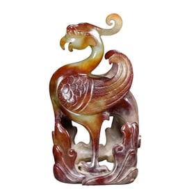 Superb Vintage Chinese Hetian Jade Carved Phoenix Statue