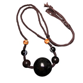Vintage Agate Bead Lucky Pendant w Hand Woven Beads Necklace