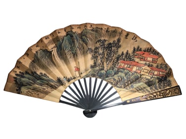 Chinese Watercolour On Xuan Paper Live In Remote Mountains Painting Fan