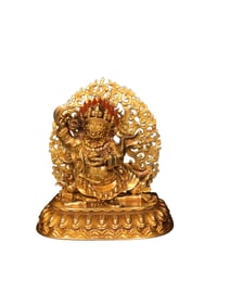 Superb Old Tibetan Gilt Gold Copper Mahakala Statue