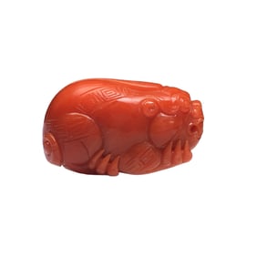 Chinese Nanhong Agate Carved Fortune Pixiu Pendant