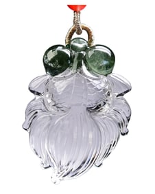 Beautiful Green Crystal Carved Goldfish Pendant
