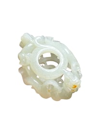 Openwork Chinese White Hetian Jade Carved Dragon Phoenix Pendant