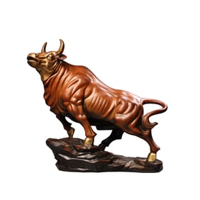Vintage Chinese Gilt Gold Copper Fortune Ox Statue