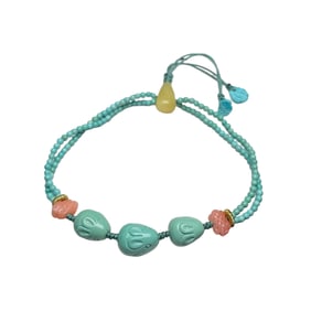 Hand Woven Turquoise Carved Rabbit Beads Bracelet