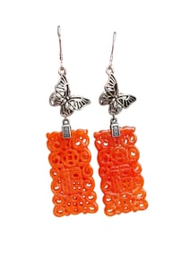 A Pair Beautiful 925 Sivler Inlay Red Jadeite Earring