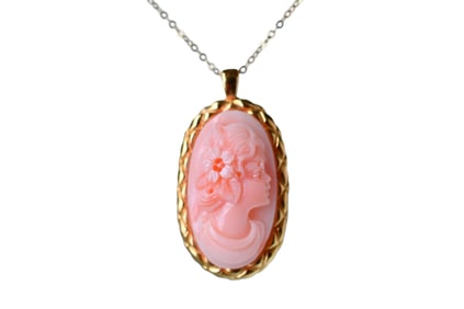 Exquisite 925 Silver Inlay Pink Coral Carved Beautiful Woman Pendant