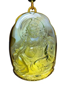 Exquisite Yellow Crystal Carved Yellow Jambhala Pendant