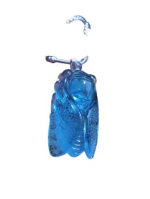 Beautiful Aquamarine Carved Fortune Cicada Pendant w Hand Woven Necklace