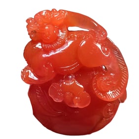 Chinese Nanhong Agate Carved Fortune Pixiu Pendant
