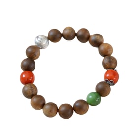 Hand Woven Chenxiang Wood & Green Hetian Jade & Nanhong Agate Beads Bracelet