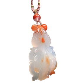 Chinese Nanhong Agate Carved Goldfish Pendant