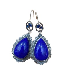 A Pair Chinese 925 Sivler Inlay Lapis Lazuli Earring