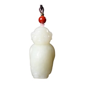 Superb Chinese White Hetian Jade Carved Pig Pendant w Certificate