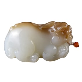 Superb Chinese Hetian Jade Carved Fortune Pixiu Pendant w Certificate