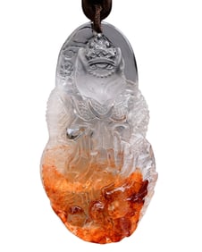 Beautiful Crystal Carved Nine-tailed Fox Pendant w Hand Woven Necklace