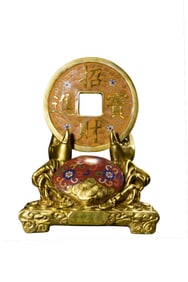 Vintage Chinese Gilt Gold Copper Cloisonne Crab Statue