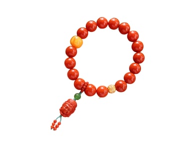 Hand Woven Nanhong Agate & Beeswax Beads Bracelet