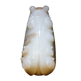Superb Chinese Hetian Jade Carved Fortune Cicada Statue