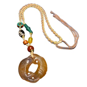 Chinese Agate Carved Double Fish Pendant