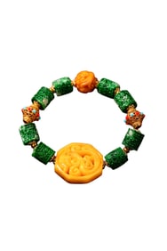 Hand Woven Green Jadeite & Beeswax Beads Bracelet