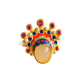 Chinese 925 Silver Inlay White Hetian Jade Ring