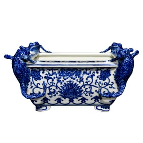 Chinese Qing Dynasty Blue And White Porcelain Fortune Toad Porcelain Brush Washer