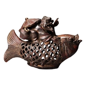 Vintage Chinese Copper Fisherman Incense Burner
