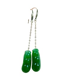 A Pair Chinese 18K Gold Inlay Green Hetian Jade Earring
