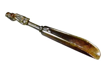 Vintage Chinese Hetian Jade Carved Fortune Dragon Tea Shovel