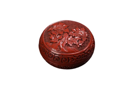 Chinese Red Lacquerware Low Relief Flower Design Jewellery Box
